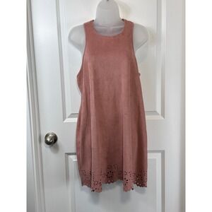 Paper Crane Rose Pink Faux Suede Laser Cut A Line Dress Women's Large Spring